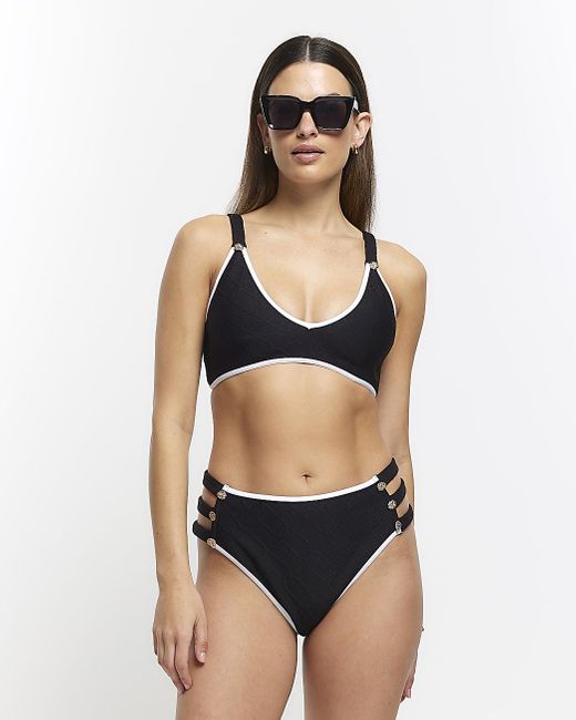 River Island Black Textured Cami Bikini Top