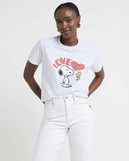 River Island White Grey Snoopy Graphic T-shirt