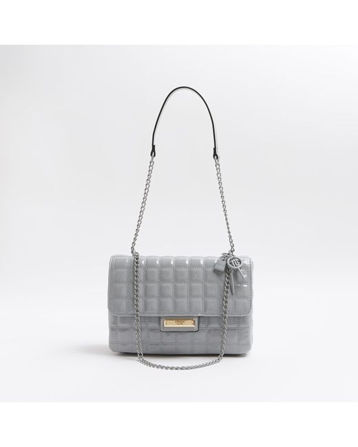 River Island Gray Patent Quilted Shoulder Bag