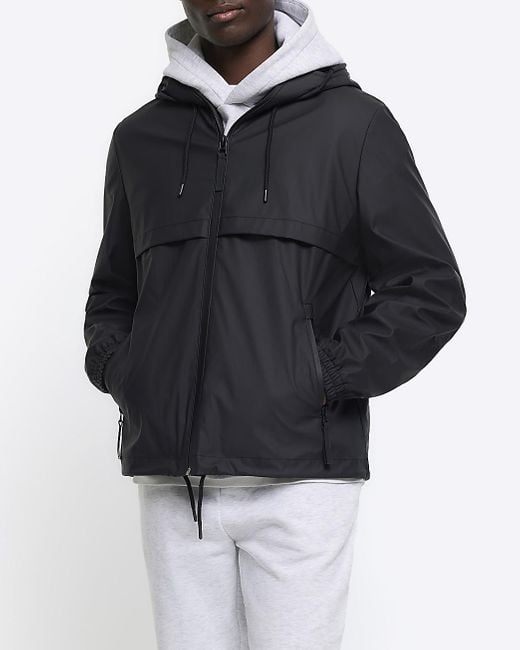 River Island Black Regular Fit Short Raincoat Jacket for men