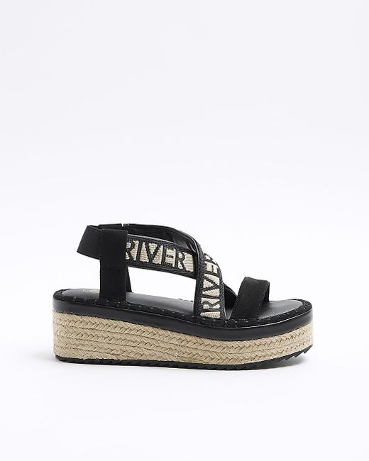 River Island Black Crossed Strap Espadrille Sandals