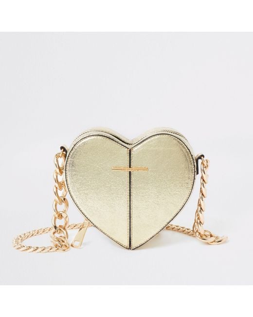 River Island Metallic Gold Heart Shaped Cross Body Bag