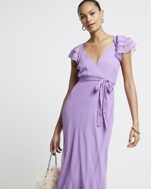 River Island Purple Chiffon Belted Swing Maxi Dress