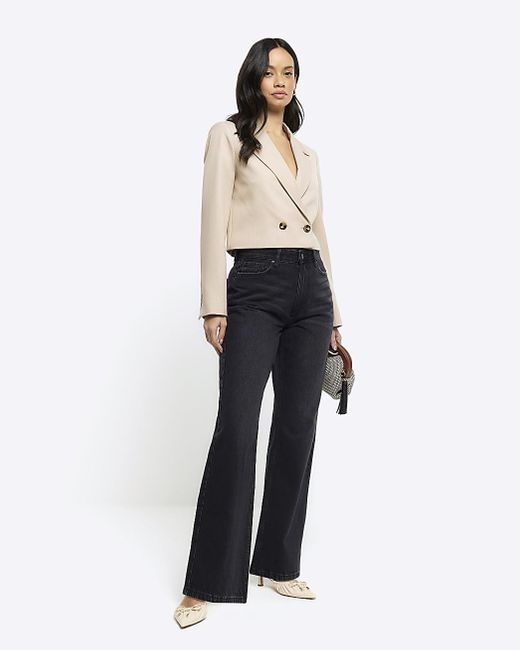 River Island Natural Beige Double Breasted Crop Blazer