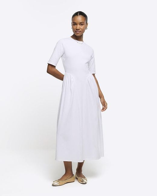 River Island White T-shirt Midi Dress