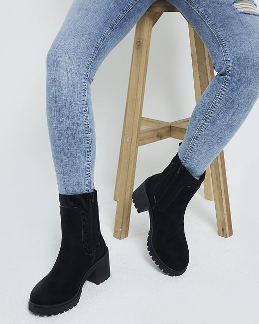 River Island Blue Chunky Block Heeled Boots