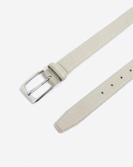 River Island White Grey Faux Leather Pebble Belt for men