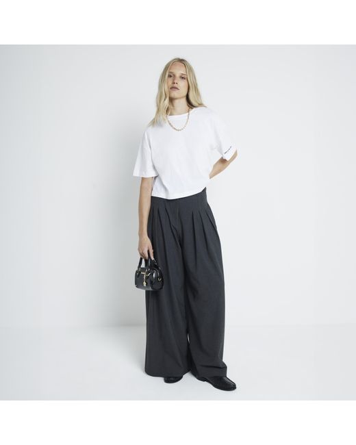 River Island Grey Double Belted Wide Leg Trousers in White Lyst Canada