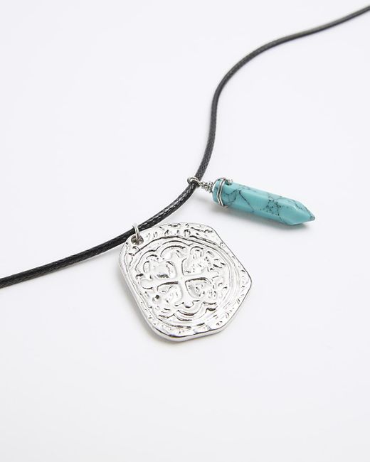 River Island Blue Silver Colour Charm Necklace for men