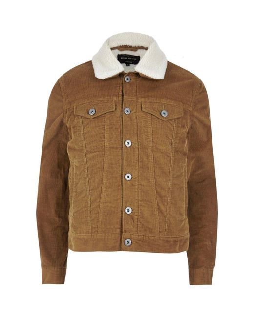 River Island Brown Borg Lined Corduroy Jacket for men