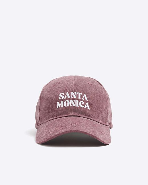 River Island Pink Red Santa Monica Embroidered Cap