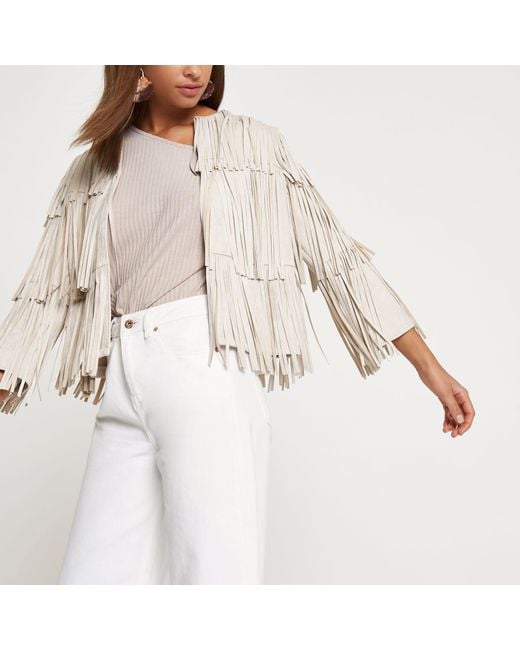 River Island Faux Suede Fringe Jacket in Natural Lyst UK