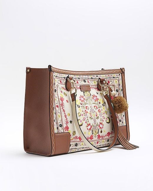 River Island Natural Embroidered Tote Bag