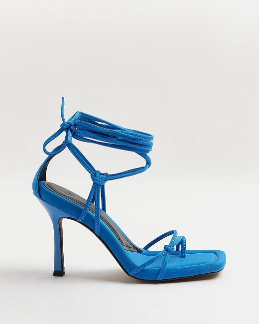 River Island Blue Strappy Tie Up Heeled Sandals
