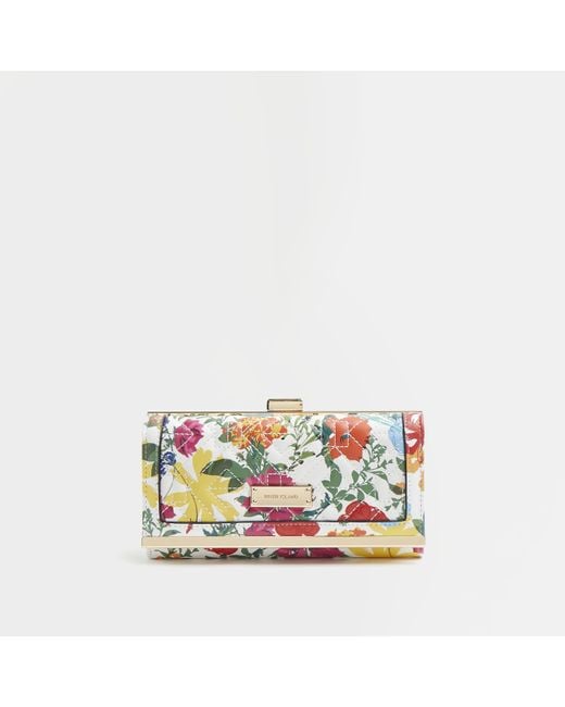 River Island White Floral Quilted Purse