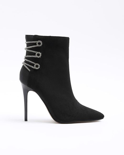 River Island Tie Up Heeled Ankle Boots in Black | Lyst UK