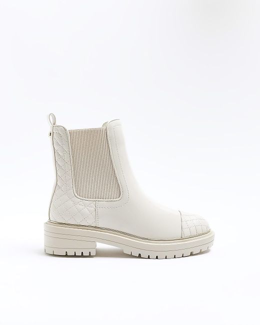 River Island White Wide Fit Quilted Chelsea Boots
