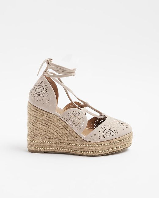 River Island Natural Pink Cut Out Espadrille Wedge Sandals