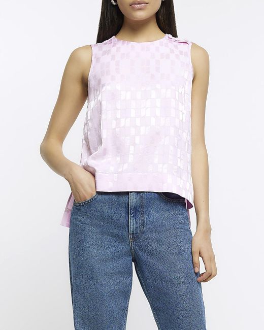 River Island Pink Satin Tank Top in White | Lyst