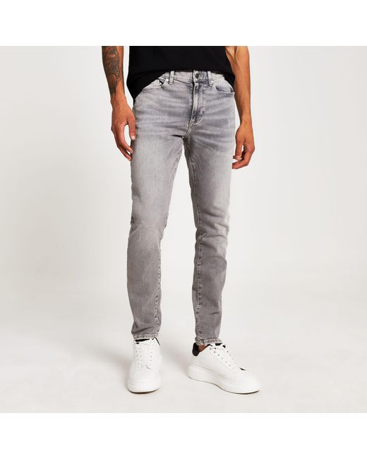 River Island Gray Grey Sid Stretch Skinny Jeans for men