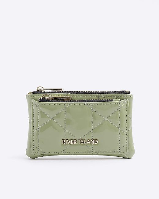 River Island Green Patent Quilted Pouch Purse