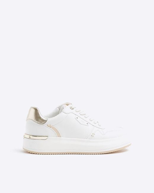River Island White Panel Lace Up Trainers