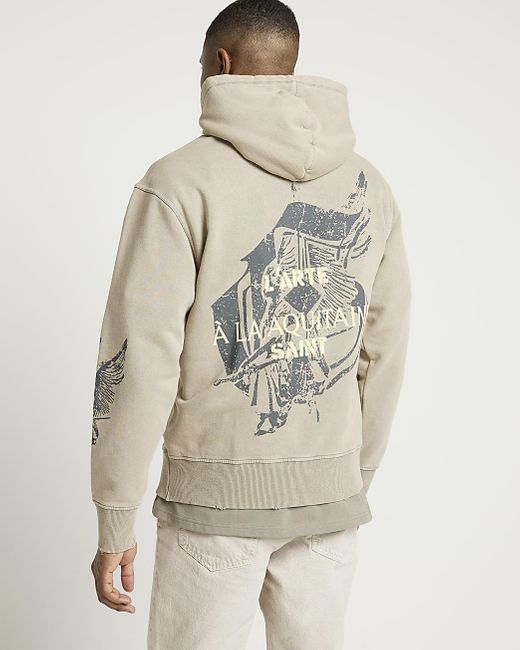 River Island Natural Gothic Graphic Hoodie for men