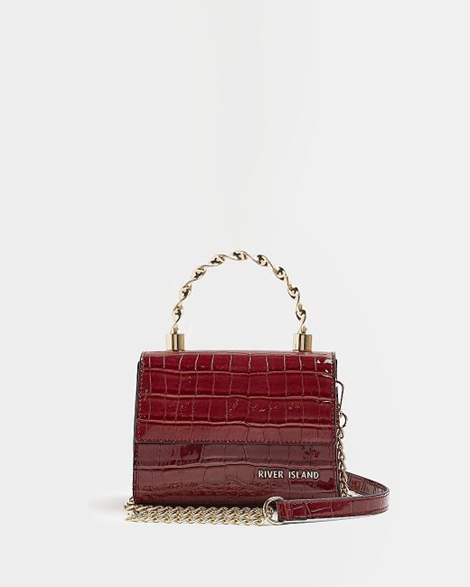 River Island Faux Leather Croc Cross Body Bag in Red Lyst