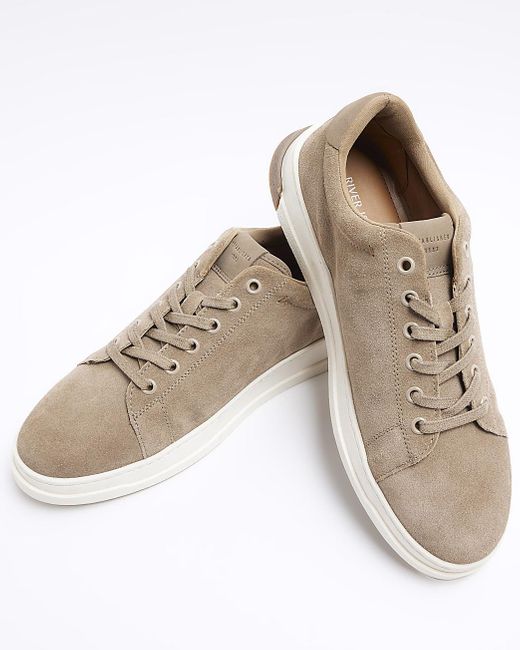River Island White Beige Suede Trainers for men