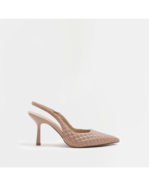 River Island Pink Stud Heeled Court Shoes