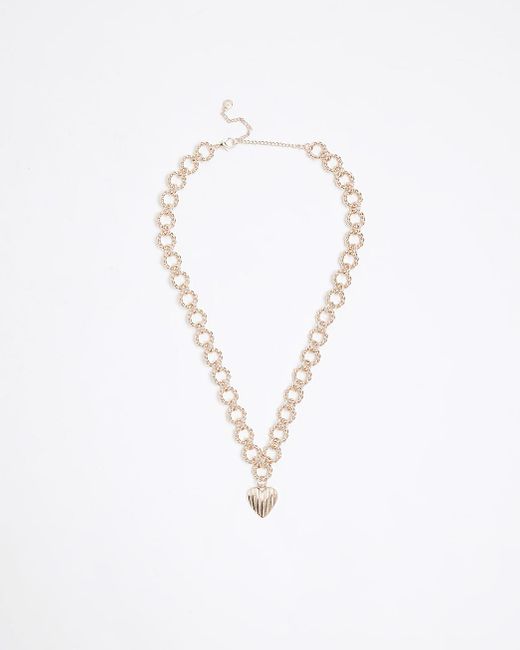River Island White Gold Colour Heart Pendent Necklace