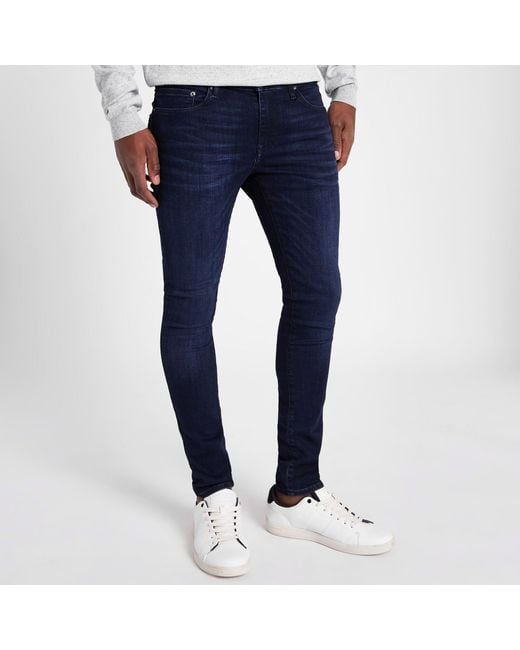 River Island Dark Blue Danny Super Skinny Stretch Jeans for men