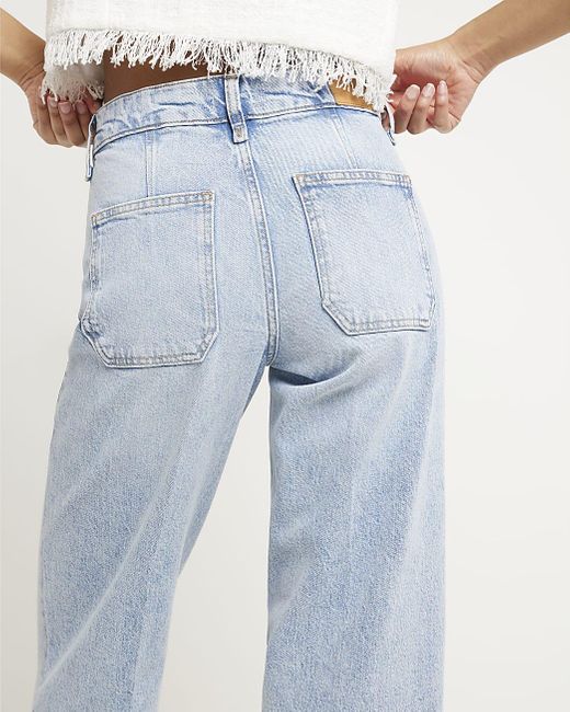 River Island Blue High Waisted Flared Wide Leg Jeans