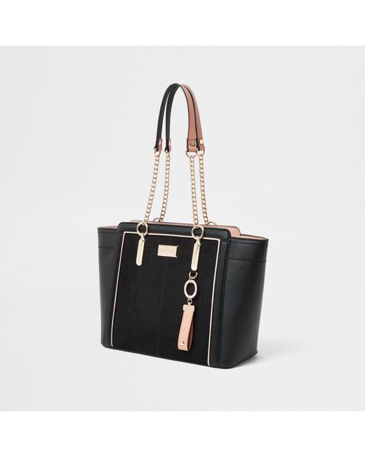 River Island Black Winged Chain Handle Tote Bag