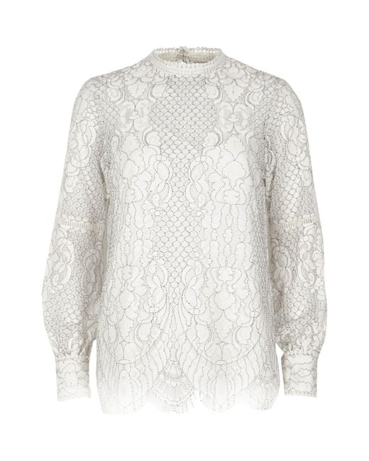 River Island White High Neck Lace Long Sleeve Top | Lyst Canada