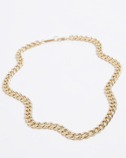 River Island Metallic Gold Curb Chain Necklace for men