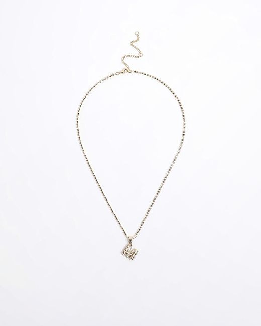 River Island White Gold M Initial Necklace
