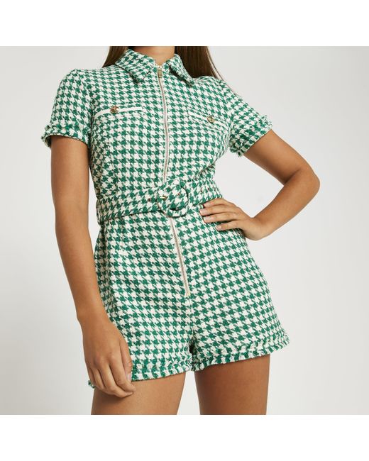 River Island Green Boucle Playsuit