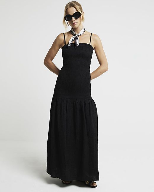 River Island Black Shirred Bandeau Maxi Dress