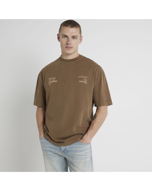 River Island Brown Regular Fit Graphic T-shirt for men