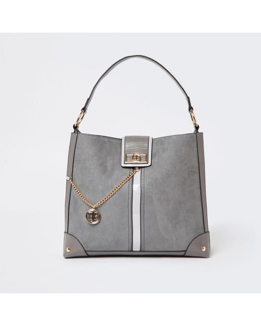 River Island slouch bag with lock front in black | ASOS