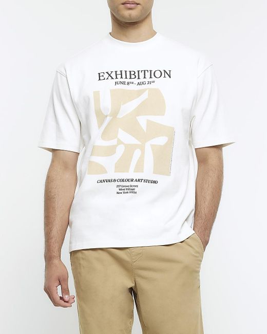 River Island White Ecru Graphic Print T-shirt for men