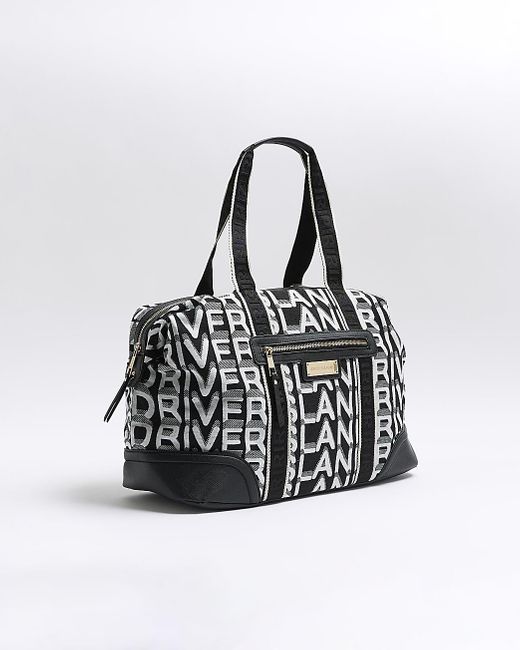 River Island Black Jacquard Ri Monogram Travel Bag Lyst