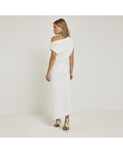 River Island White Asymmetric Bodycon Midi Dress