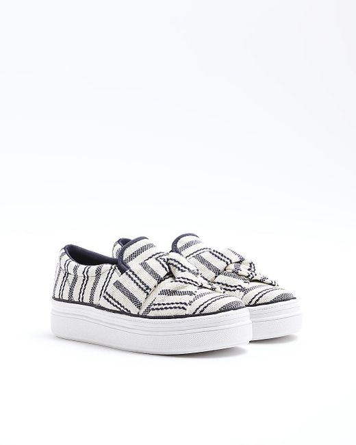 River Island White Navy Twist Knot Slip On Trainers