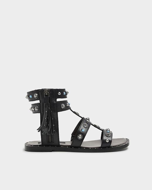 River Island Black Leather Studded Gladiator Sandals