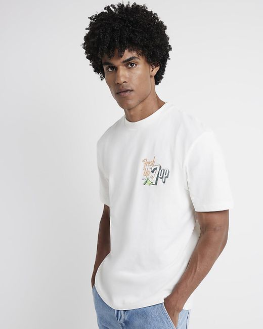 River Island White Ecru 7up Graphic T-shirt for men