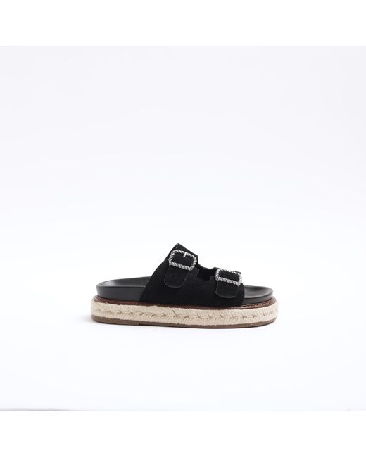 River Island Black Leather Buckle Sandals
