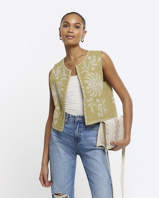 River Island Blue Embroidered Waistcoat