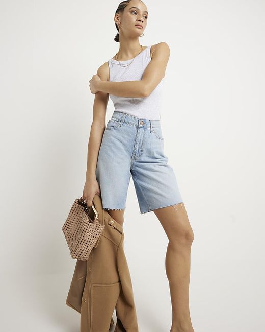 River Island Blue Relaxed Straight Denim Shorts